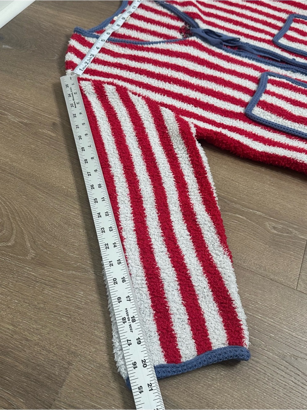 POL Red and White Striped Open-Front Cardigan w/ Blue Trim Sz S CottageCore Rose - Picture 8 of 16